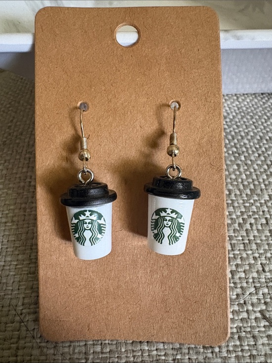 Starbucks Jewelry - Starbucks White & Black Mini Coffee Cup Earrings with Green Logo